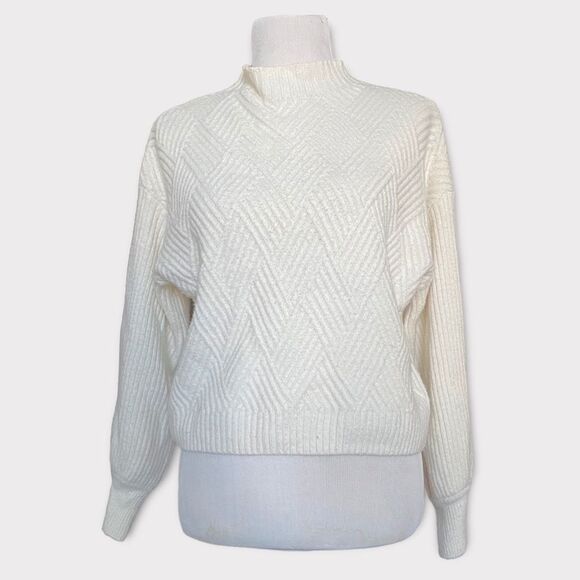 H&M Cozy Warm Baggy Fitted Cream White Stretchy Cowl Neck Sweater - Picture 1 of 5